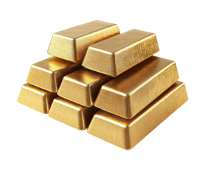 Gold bars displayed in a business environment financial investment concept isolated on transparent background