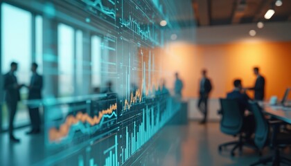 Clinical trial data analysis charts with statistical analysis in modern office. Business people working in blur background. Data-driven, analytics, business, finance, healthcare, data science.