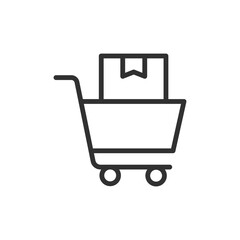 Cart with package, linear icon. Order fulfillment and delivery logistics. Line with editable stroke.