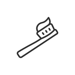 Toothbrush with paste, linear icon. Oral hygiene and daily care. Line with editable stroke.