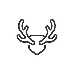 Deer antlers, linear icon. Symbol of wildlife and hunting. Line with editable stroke.