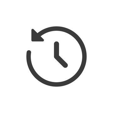 Clock with reverse arrow, solid icon. Time rewind or return to previous state.