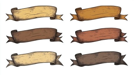 Isolated on a white background, vintage-style engravings of scrolls, manuscripts, and ribbon banners are ideal for historical or heraldic design purposes