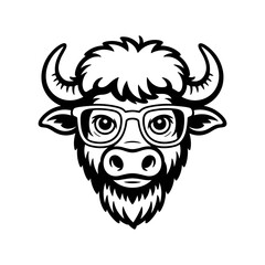 Intelligent Buffalo: A stylish buffalo head donning glasses, exuding wisdom and charm, perfect for educational or branding materials.