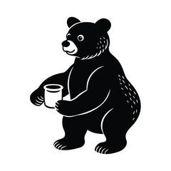 bear with a cup of coffee vector art silhouette