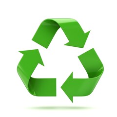 Fototapeta premium Green recycle symbol with arrows, environmental concept isolated on white background