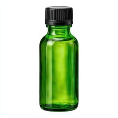 Green bottle with black cap isolated on white background