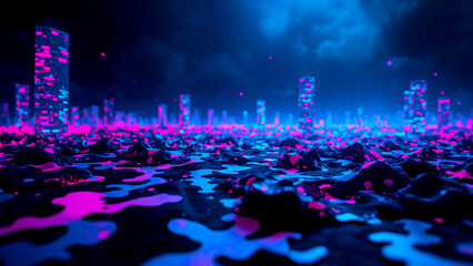 Fractured Camouflage: Digital Decay in a Dark, Abstract Space