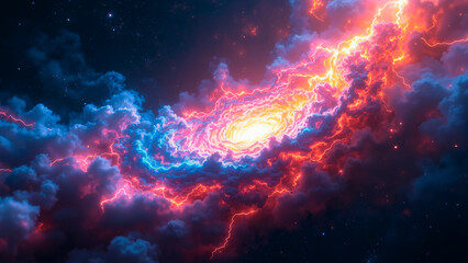 Naklejka premium Vibrant Nebula Vortex – Cosmic Energy & Luminous Lightning Display