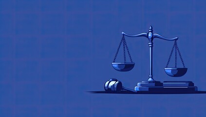 Justice scales and gavel, a symbol of legal balance.  A detailed illustration of a classic legal theme, showcasing balance and fairness