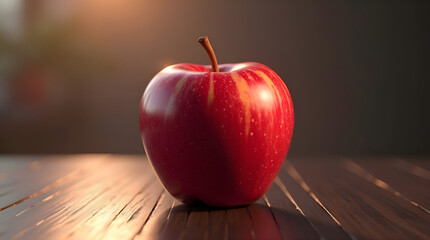 red apple on wooden table