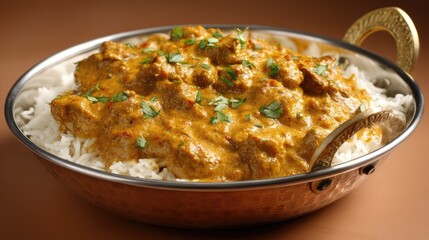 Delectable Butter Chicken A Rich Indian Delight on Fluffy Rice.