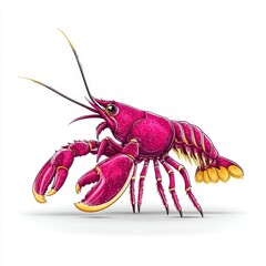 Pink Crayfish Pixel Art Illustration on White Background