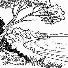 vector illustration of a tree with roots coloring page