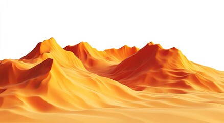 A digital rendering of undulating orange mountains.  Smooth, sculpted peaks and valleys in a desert landscape