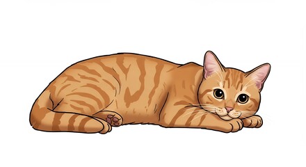 Ginger tabby cat lying down illustration