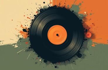 Abstract digital illustration of retro vinyl record in retro colors. Artistic vintage graphic design. Perfect poster, banner, flyer. Modern design for events, concerts, music festivals, leisure