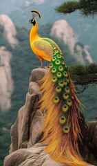 peacock with feathers