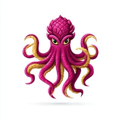 Pixel Art Pink Octopus with Pineapple Head on White Background