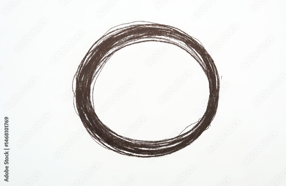 Poster Black line handdrawing circle shape on white background. Grunge style. Simple abstract design. Doodle ink drawing. Round shape. Hand drawn rough scribble circle. Marketing element.