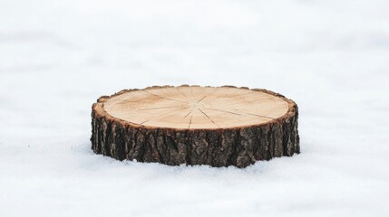 A tree stump in the snow.