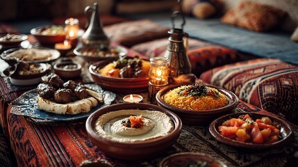 Fototapeta premium Arabian feast spread on a rug