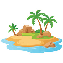 Tropical island with palm trees isolated vector illustration on white background
