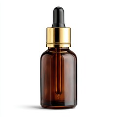 Fototapeta premium Amber bottle with dropper isolated on white background