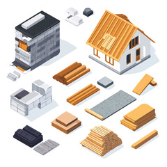 2D flat Building Materials vector illustration, isolated on a white background.