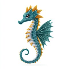 Fototapeta premium Playful Teal and Gold Pixelated Seahorse Illustration