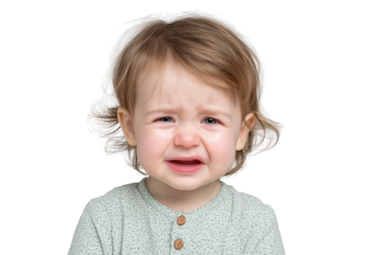 Upset crying toddler with sad facial expression PNG with a transparent background

