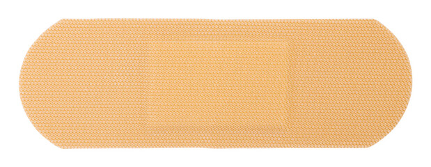 Strip of beige rectangular breathable medical adhesive plaster isolated top view