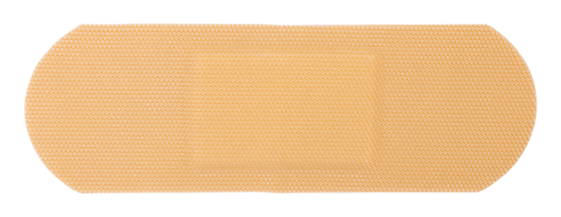 Strip of beige rectangular breathable medical adhesive plaster isolated top view