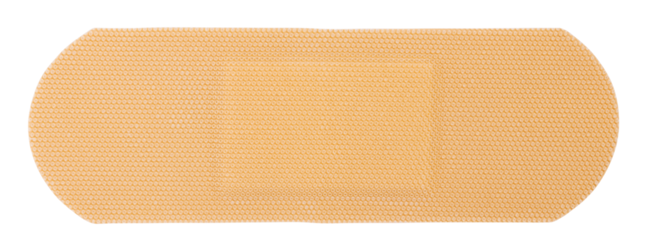 Strip of beige rectangular breathable medical adhesive plaster isolated top view