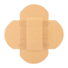 Cross of beige medical plasters isolated top view