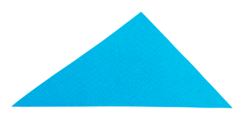 Triangular piece of cut out blue textured paper, blank sign with copy space