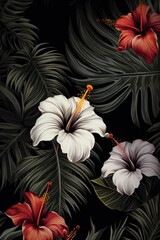 tropic leaves and flowers background