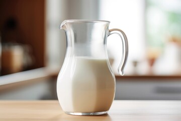 Glass jug pitcher of fresh milk isolated on white background