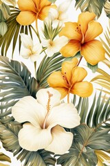 tropic leaves and flowers background