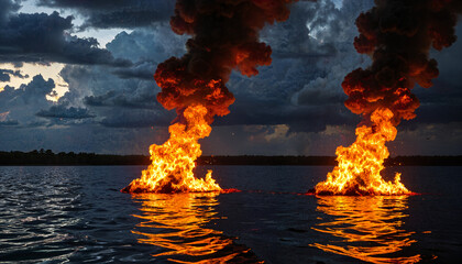 Incendie dans un lac