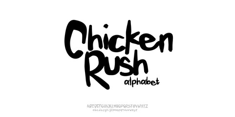 Chicken Rush Elegant Font. Groovy Font. Graffiti Font. Creative Hand Drawn Uppercase lowercase . Street Art Classic Lettering Fashion Designs Typography modern serif  handwriter vintage concept vector © Ook