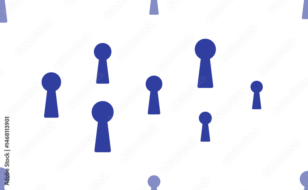 Poster seamless pattern of large isolated blue keyhole symbols. the pattern is divided by a line of element