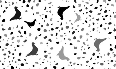 Abstract seamless pattern with bird pigeon symbols. Creative leopard backdrop. Illustration on transparent background