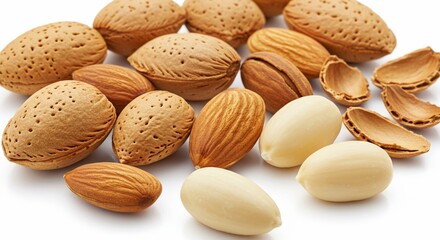 Delicious and Nutritious Almonds: Close-Up of Shelled and Unshelled Almonds, High-Resolution Image Perfect for Food Blogs, Packaging, and Culinary Websites