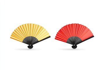 Two vibrant fans, gold and red, Asian style