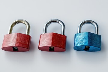 Naklejka premium Three padlocks in a row, varying colors