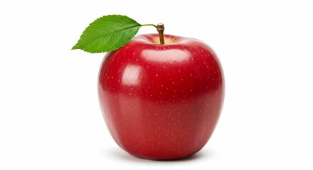 Juicy Red Apple with Green Leaf: A Vibrant Image of Freshness and Health, Perfect for Food Blogs, Health Websites, and Culinary Projects
