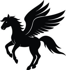Majestic Silhouette: The powerful silhouette of a mythical winged horse, a symbol of freedom and grace, takes flight against the canvas of dreams. 