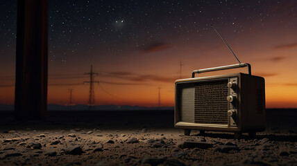 Vintage TV Under Starry Desert Sky: Nostalgic Nightscape in Rural Isolation