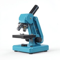 Fototapeta premium Blue microscope on a table on white background
